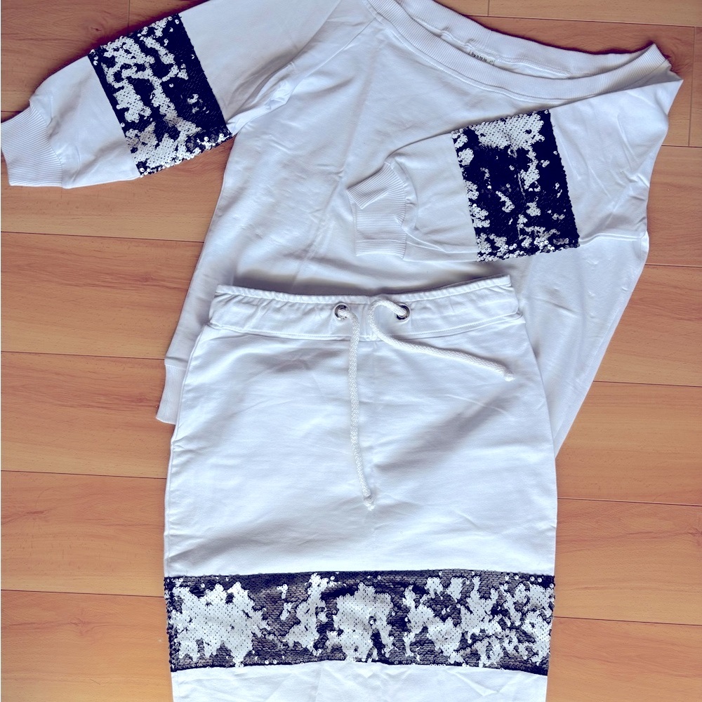 Stylish White and Black Women's Co-Ord with Sequin Detail